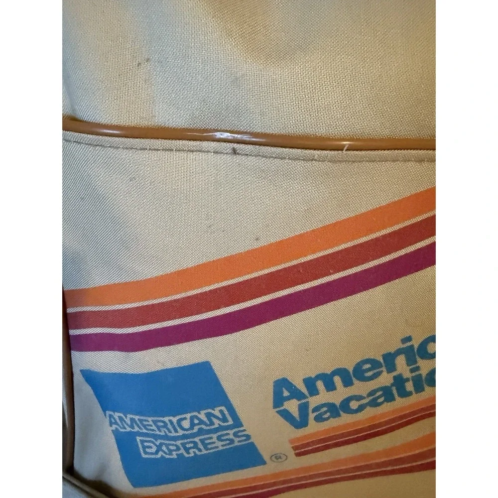 Vintage American Express Travel Agent Carry On Luggage Airline Bag 70's Tan
